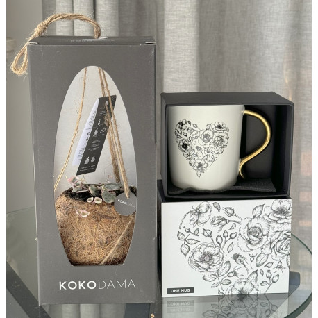 BOXED KOKODAMAS &ROSE HEART MUG WITH GOLD HANDLE, GIFTBOXED